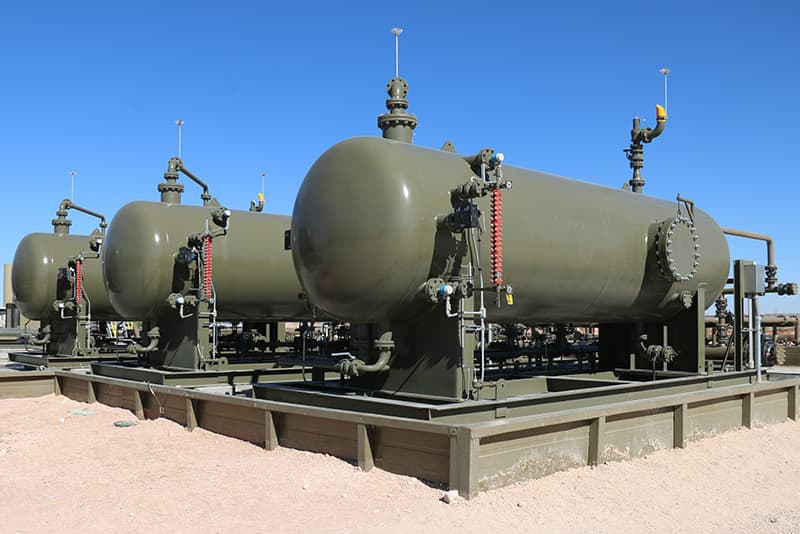 Three horizontal separators undergoing performance testing to ensure the effective separation of liquids, gases, and/or sand from process streams.