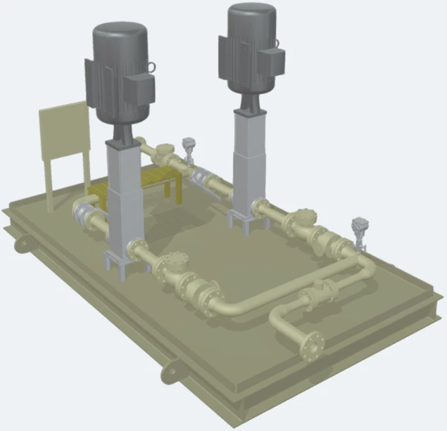 Power Service Designed, Engineered and Fabricated Water Transfer Unit featuring pumps, PVF, instruments, advance metering and a 7x11 open skid.